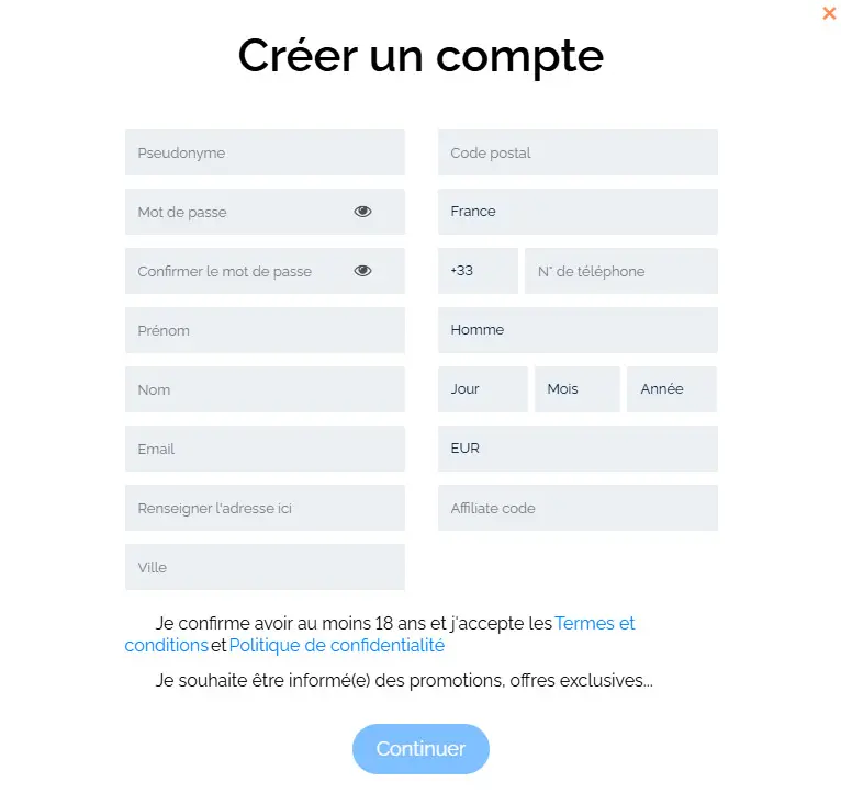 Processus d'inscription Casoo Casino